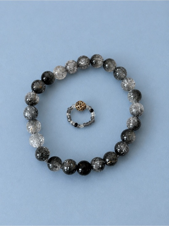 Jewelry - Midnight Smoke Bracelet & Beaded Ring Set 9”